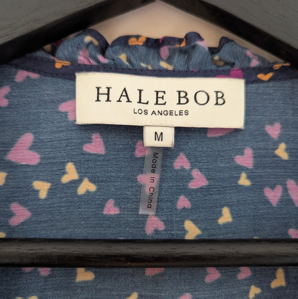 Hale Bob Blue Purple Silk Blend Blouse Hearts Long Sleeve Buttons Medium (Large) - Picture 6 of 16